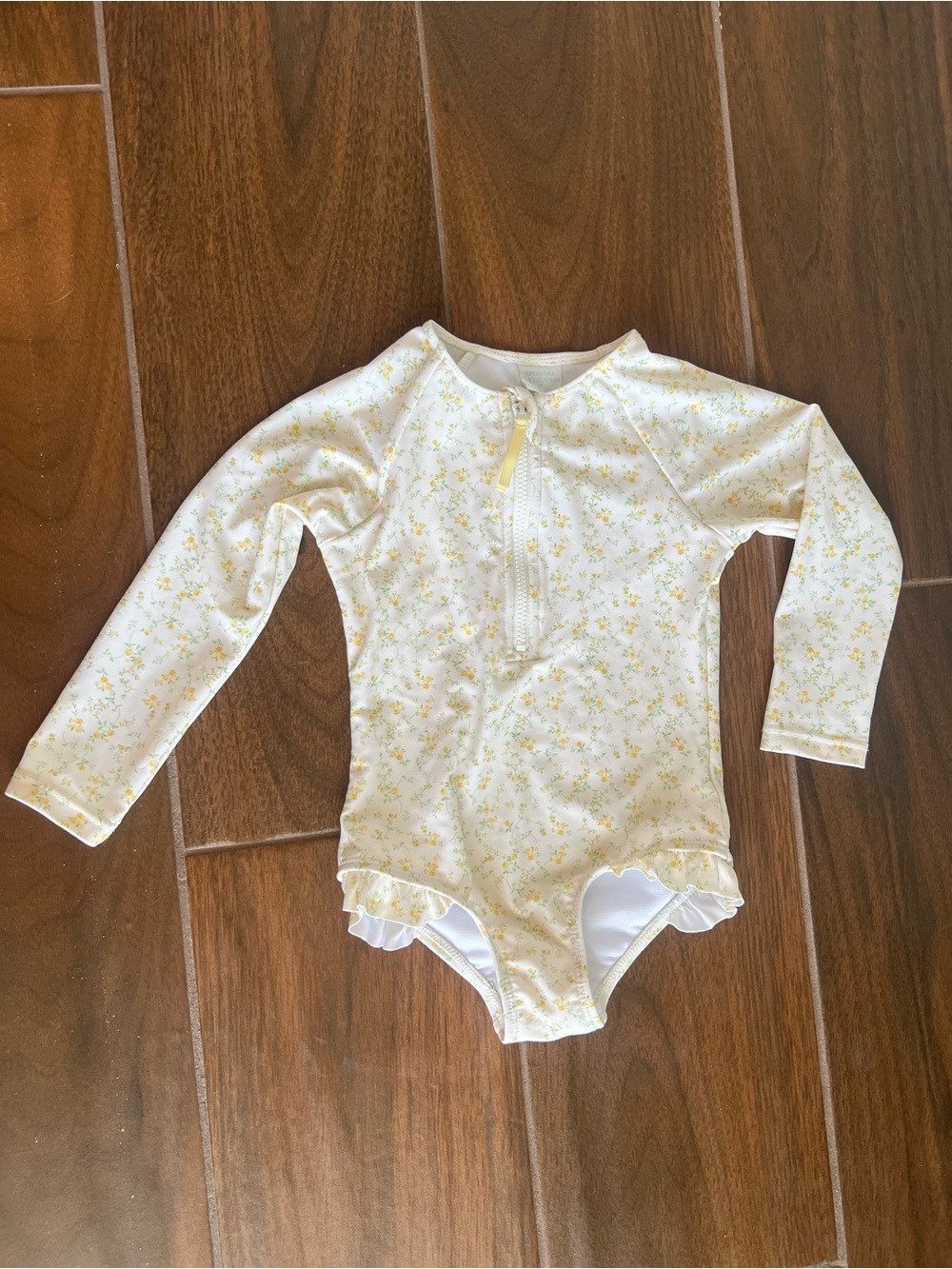 Edgehill Collection Girls Yellow Floral Long Sleeve One-Piece Swim